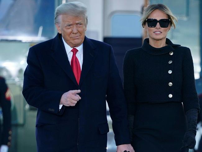 Donald Trump and First Lady Melania Trump shortly before their final flight on Air Force One. Picture: AFP