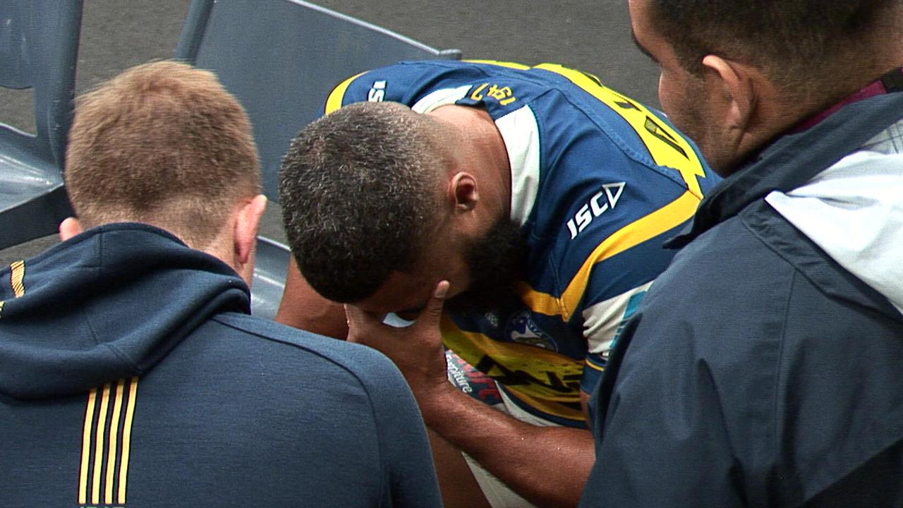Michael Jennings shows his emotions after being sin binned against the Roosters.