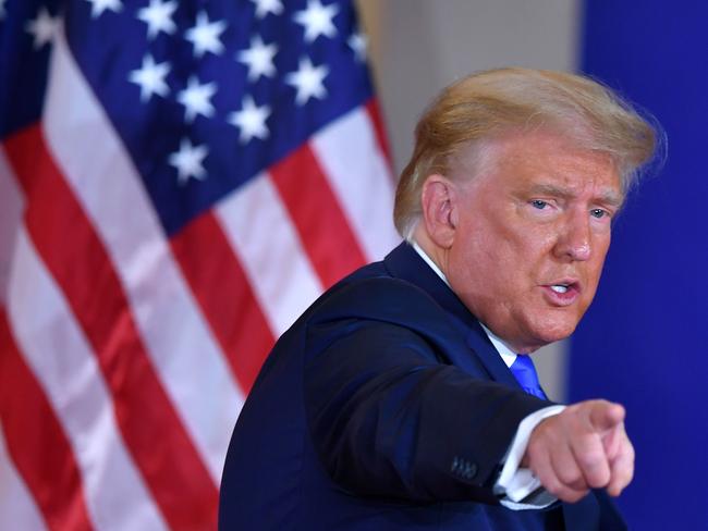 Donald Trump gestures after his shocking speech during election night in the East Room of the White House in Washington, DC. Picture: AFP