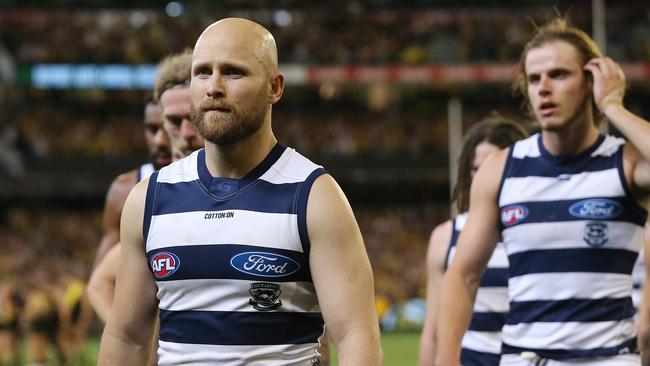 Gary Ablett trudges off after Geelong’s preliminary final defeat. Picture: Michael Klein.