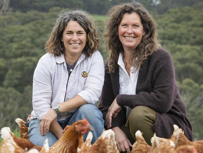 SHINE: Gab and Jacquie at Yolky DolkyThis couple have transformed the pasture raised farming industry through hard work, building strong relationships and following a dream born out of tragedy. They created Yolkey Dokey farm from nothing and with no farming experience to become significant suppliers of pasture raised eggs in Victoria as well as educators, employers and role models to strong women everywhere.PICTURED: L-R Jacquie and Gab at Yolky DolkyPicture: Zoe Phillips