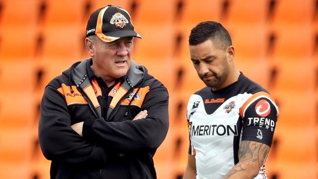 Benji Marshall, right, is keen to coach Wests Tigers under the guidance of Tim Sheens. Picture: Gregg Porteous