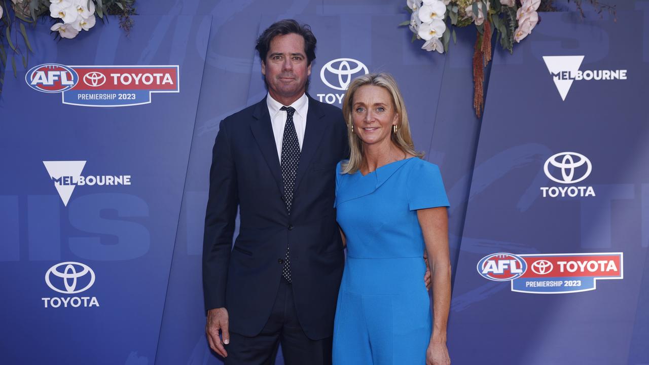 Gillon McLachlan and Laura Blythe at the AFL season launch. Picture: Daniel Pockett/AFL Photos/Getty Images