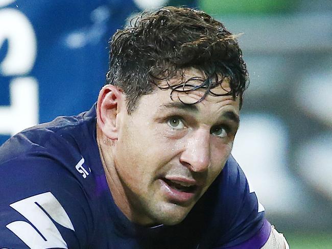 NRL - Melbourne Storm v St George Dragons at AAMI Park , Billy Slater has a breather during the round 1 match against the Dragons. 7th March 2016 Picture: Colleen Petch.