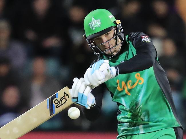 Peter Handscomb of the Stars bats during the Big Bash League (BBL) semi-final match between the Hobart Hurricanes and the Melbourne Stars at Blundstone Arena in Hobart, Thursday, February 14, 2019. (AAP Image/Rob Blakers) NO ARCHIVING, EDITORIAL USE ONLY, IMAGES TO BE USED FOR NEWS REPORTING PURPOSES ONLY, NO COMMERCIAL USE WHATSOEVER, NO USE IN BOOKS WITHOUT PRIOR WRITTEN CONSENT FROM AAP