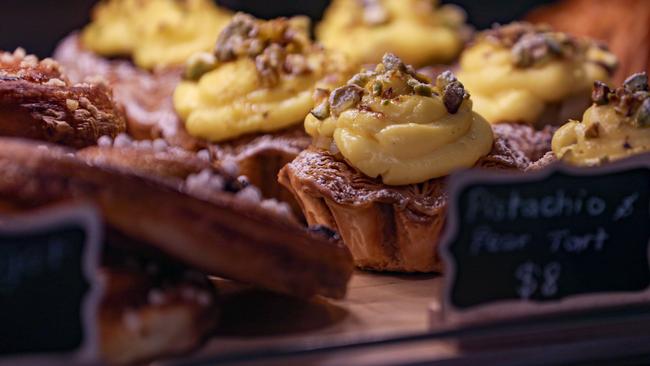 Pistachio and Pear tarts in the busy pop-up at Area 2BE on the site of Six Russell Bakes in Sandy Bay.Picture: Linda Higginson