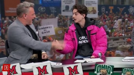 Chalamet earned a handshake from sports analyst Pat McAfee. Picture: College GameDay/X