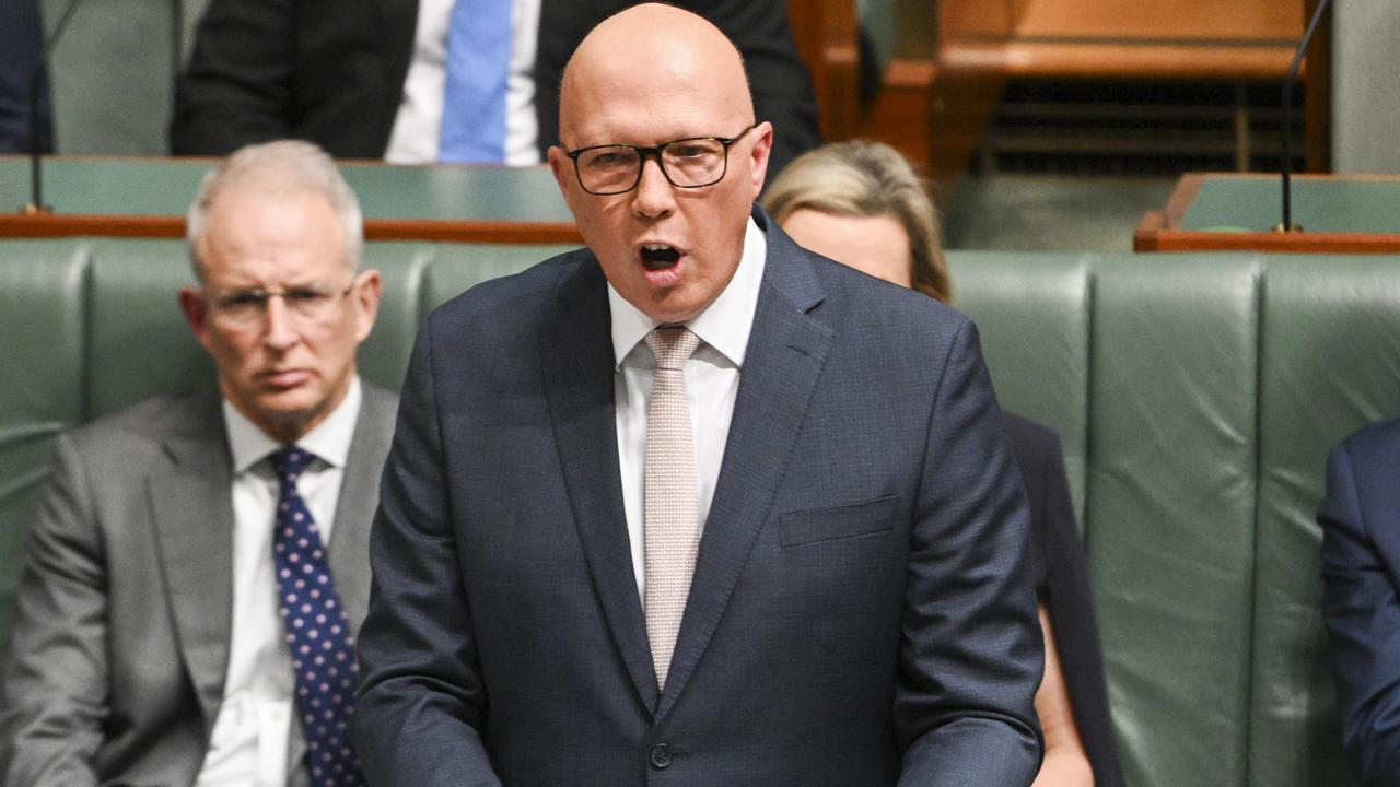 Opposition Leader Peter Dutton will go to the next election opposing Labor’s interim emissions reduction target. Picture: NCA NewsWire / Martin Ollman