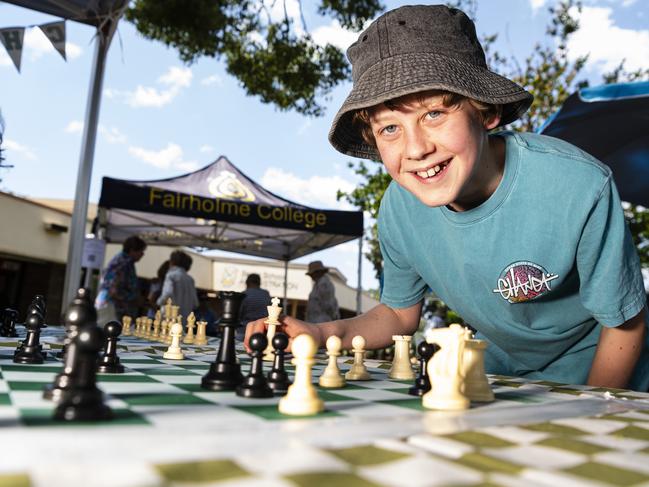 Henry House makes his chess move at the Fairholme Spring Fair, Saturday, October 19, 2024. Picture: Kevin Farmer