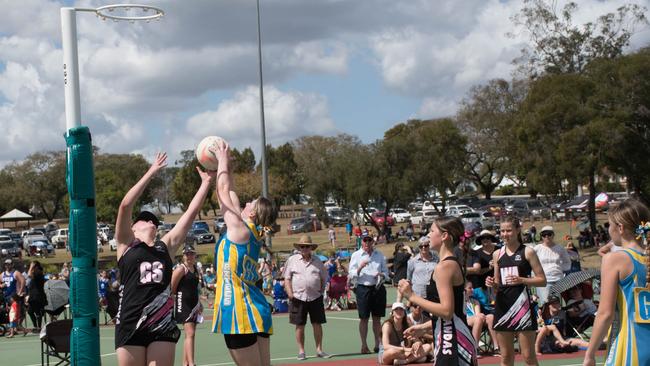 Shooting action in the 14/15 years Division 1 grand final between Aztecs 11 and Pandas 8 at the Doris Howes courts. Picture: Gary Reid