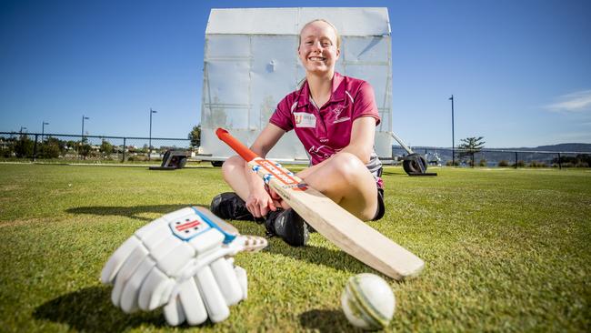 Talented teenager Maddi Brooks scored 140 not out in a T20 match for Clarence yesterday, the second highest score in any grade in the women’s CTPL competition. Picture: RICHARD JUPE