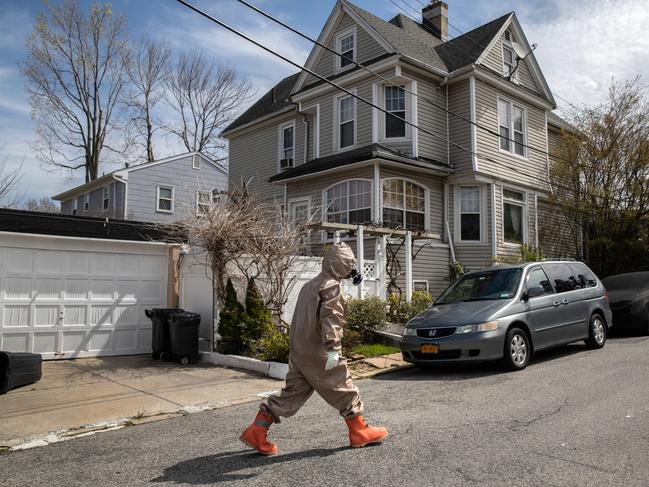 A Fire Department EMT, clothed in full personal protective equipment in Yonkers, Westchester County, New York. Picture: John Moore/Getty Images