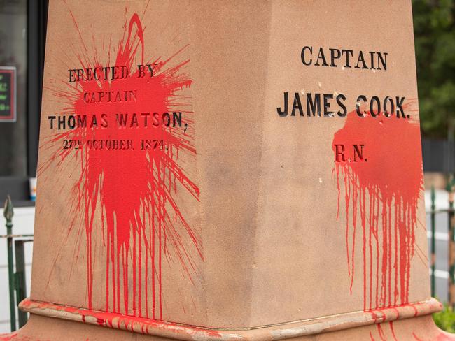 The red paint splattered onto the statue. Picture: Julian Andrews