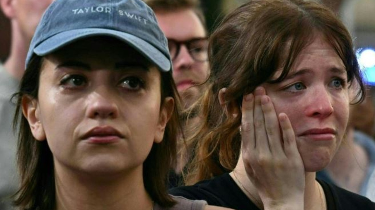 Women react as Kamala Harris speaks for the first time after Donald Trump’s victory. Picture: Angela Weiss/AFP