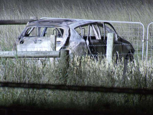 The charred shell of the car at Cranbourne West. Picture: ABC News