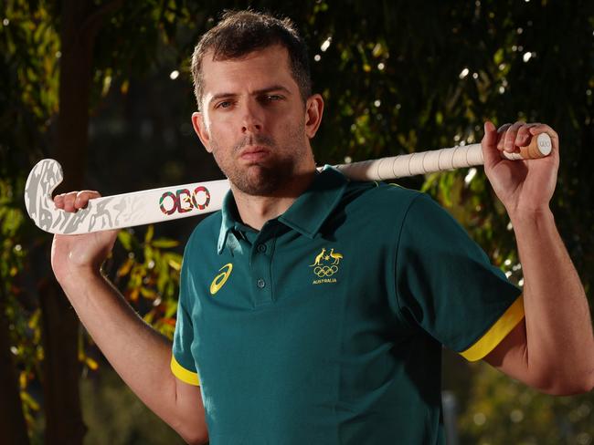 PERTH, AUSTRALIA - JULY 01: Kookaburras player Andrew Charter poses during the Australian 2024 Paris Olympic Games Hockey Squad Announcement at Aquinas College on July 01, 2024 in Perth, Australia. (Photo by Will Russell/Getty Images)