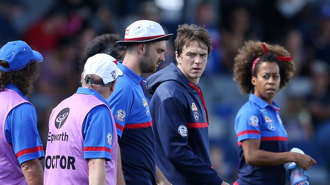 Liam Picken after being knocked out against Hawthorn. Pic: Michael Klein