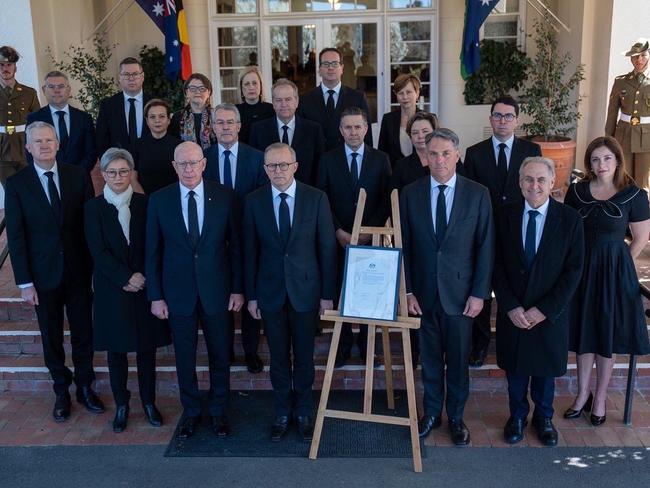 … and Mr Farrell, again on the right, and again pictured with a beaming smile among his stony-faced colleagues. Picture: Labor/Twitter