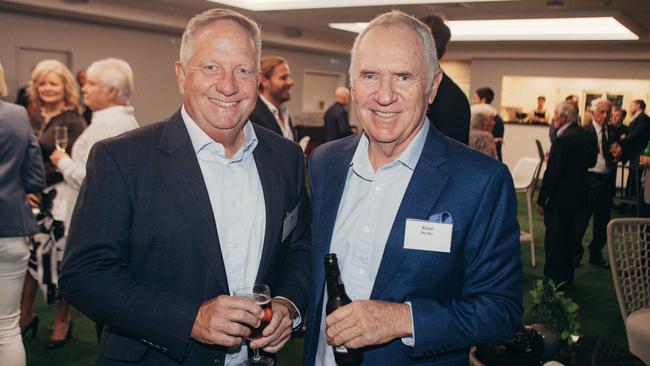 Ian Healy and Allan Border at the Sport Australia Hall of Fame celebration event, held at Allan Border Field's Century Room. Picture: Ali Rasoul