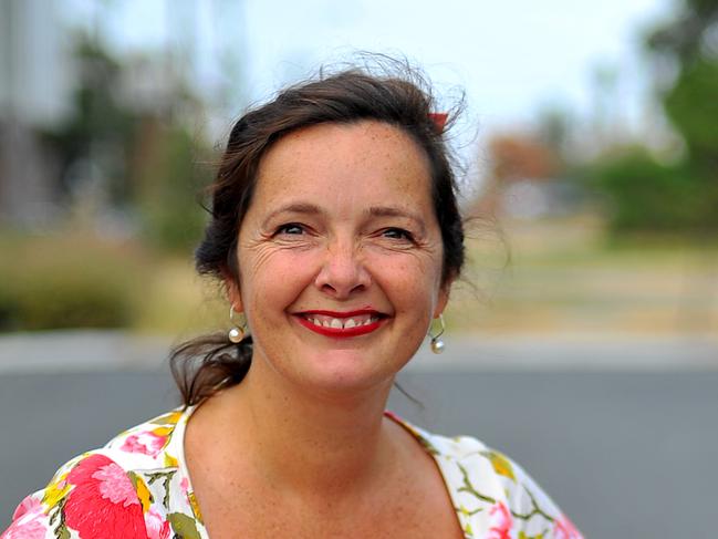 Pictured is Catherine Deveny who is performing at Gasworks Arts Park as part of She Spoke - an all-female cycling festival. Archie is a male 4 year old jack russell cross.  Picture: Derrick den Hollander