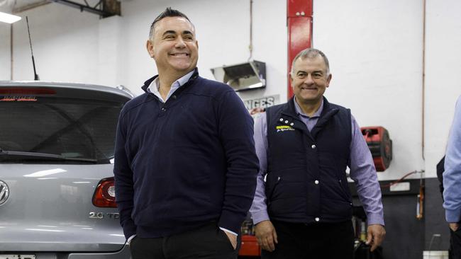 John Barilaro, left, with Eden-Monaro Nationals candidate Trevor Hicks. Picture: Sean Davey.