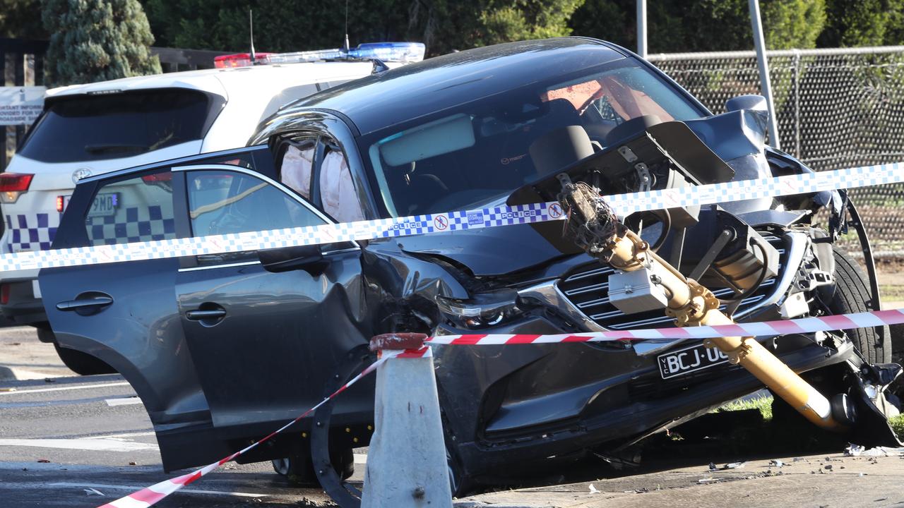 The attackers crashed their car while fleeing on Sydney Rd. Picture: David Crosling