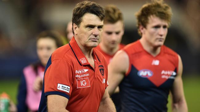 Paul Roos walks off the MCG during the game against Adelaide.