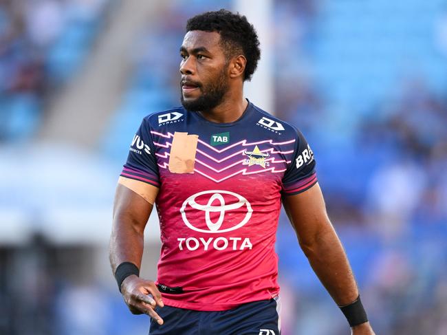 Semi Valemei of the Cowboys looks dejected against the Storm in 2023. Picture: NRL Imagery