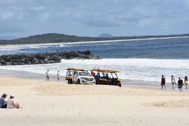 ON SCENE: Emergency services and lifeguards at the scene of this morning's tragedy. Picture: Caitlin Zerafa