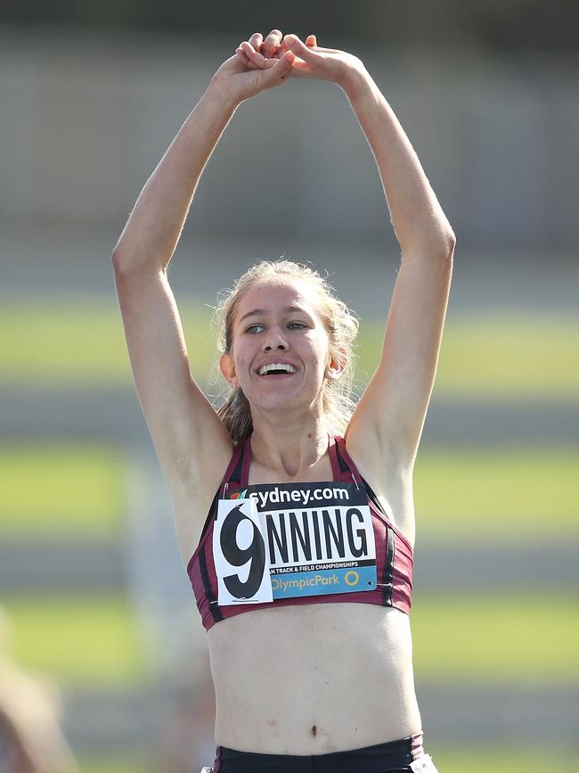 Zoe Manning smiles after winning the women 2000M under steeplechase at the nationals in April. (Photo by Mark Kolbe/Getty Images)