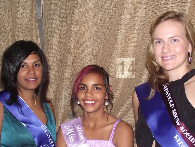 Naomi Bauer (Miss Showgirl runner-up), Lashica Pope (Junior Miss Showgirl runner-up) and Emma-Kate McGeorge (2011 Eidsvold Miss Showgirl) enjoy the show ball. Absent is Junior Miss Showgirl Helena Theuerkauf. Photo Sue Harris / Central &amp; North Burnett Times