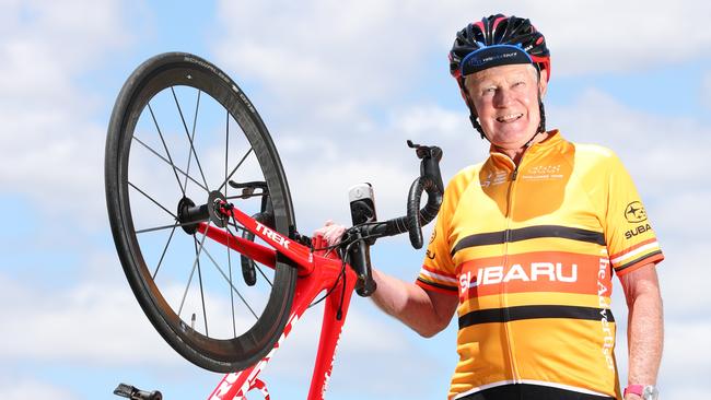 29.11.2018.Graeme Gilbertson, 73, will participate in his 15th Tour Down Under Challenge Tour next year.Graeme wearing the new Tour Down Under Challenge jersey.  PIC TAIT SCHMAAL.