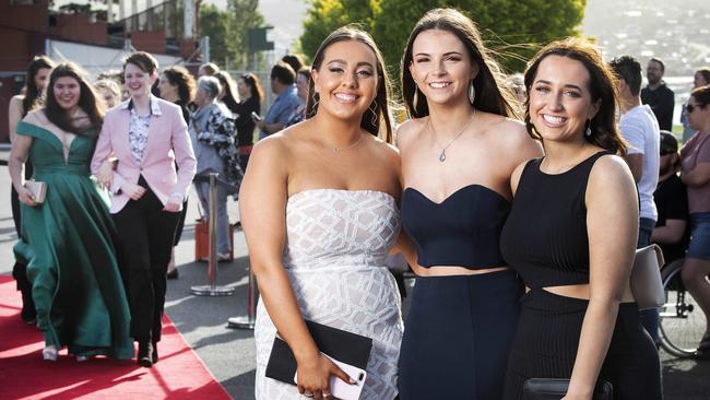 Leavers Dinner Guilford Young College, Georgia Oakley, Grace Pretyman and Maddie Short. Picture Chris Kidd