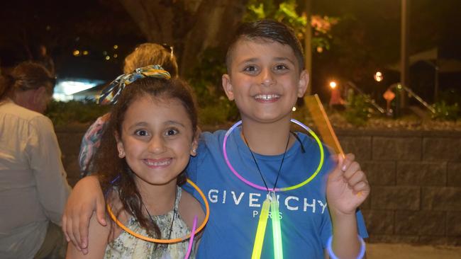 Aaliyah Elmasiri, 7 and Ray Elmasiri, 8, watched the fireworks at Airlie Beach foreshore in 2019. Picture: Laura Thomas