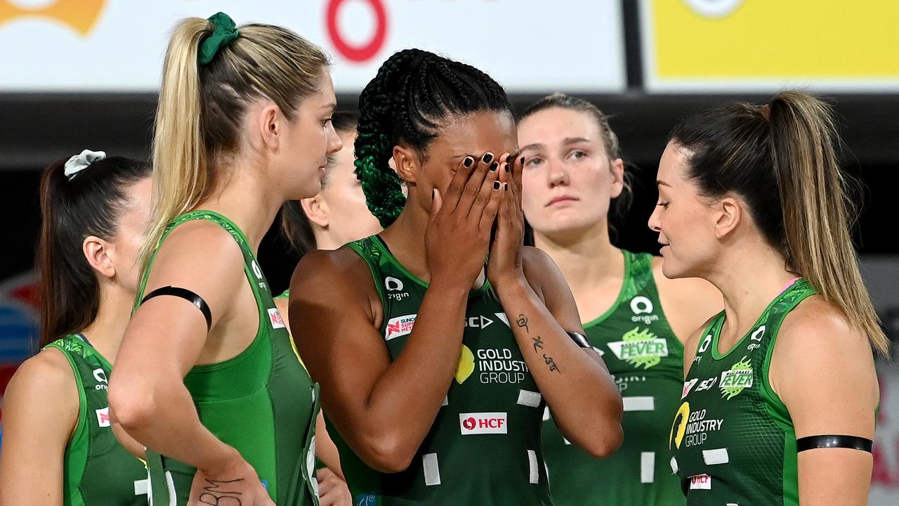 Stacey Francis, pictured after the Fever’s 2020 grand final loss, says she has unfinished business in Perth. Photo: Getty Images)