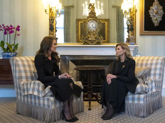 Catherine, Princess of Wales meets with the First Lady of Ukraine, Olena Zelenska, at Buckingham Palace. Picture: Getty Images.