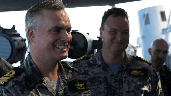 Commander Tony Nagle onboard the HMAS Perth. Picture: (A)manda Parkinson