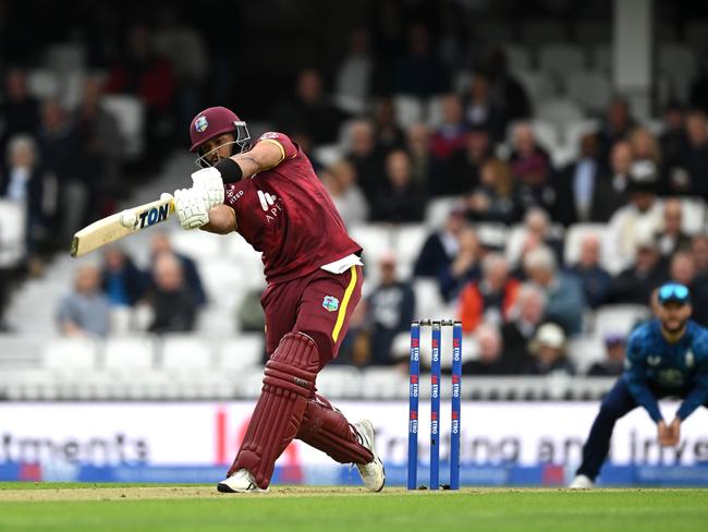 Better late than never: Brandon King of West Indies plays a shot. Picture: Getty Images