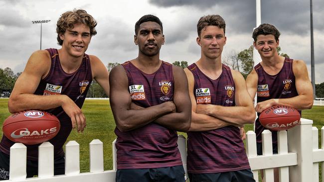 Lions recruits Deven Robertson, Keidean Coleman, Brock Smith and Jaxon Prior. Picture: Bradley Kanaris/Getty Images