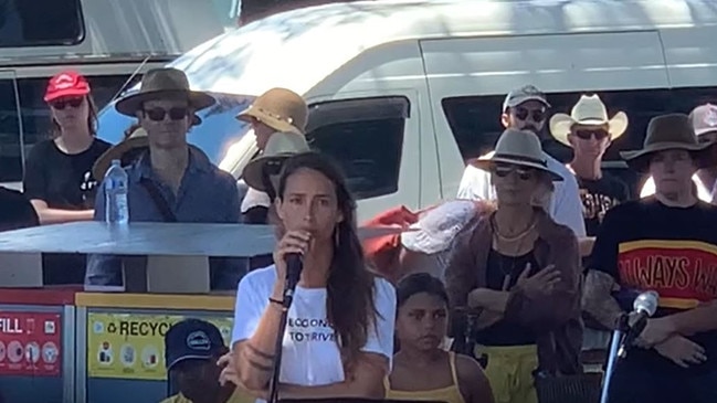 Indigenous activist Ella Bancroft at the Invasion Day Rally at Apex Park in Byron Bay. Picture: Sarah Buckley