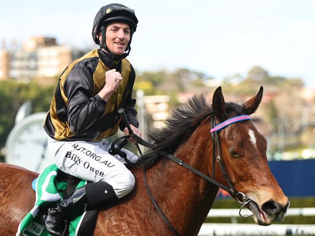 SYDNEY, AUSTRALIA - JULY 29: Billy Owen riding Iron Will wins Race 3 TAB Highway during Industry Celebration Racing for Good Charity Day - Sydney Racing at Royal Randwick Racecourse on July 29, 2023 in Sydney, Australia. (Photo by Jeremy Ng/Getty Images)