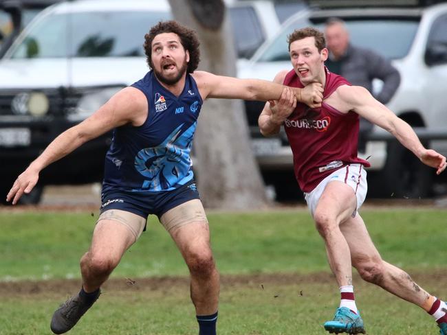 Glenunga superstar Abe Davis battles Prince Alfred's Mackenzie Slee. Picture: Max Stapleton