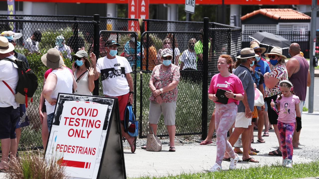 Testing lines outside Gold Coast University Hospital. Picture: Jason O'Brien