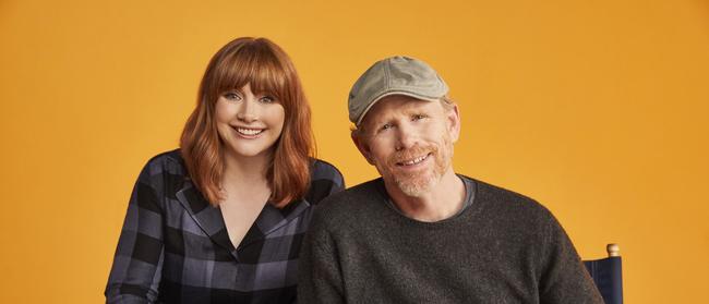 Happy days ... actor and director Bryce Dallas Howard with producer dad, Ron Howard on the set of the feature documentary Dads. Picture: Supplied by Apple TV+.