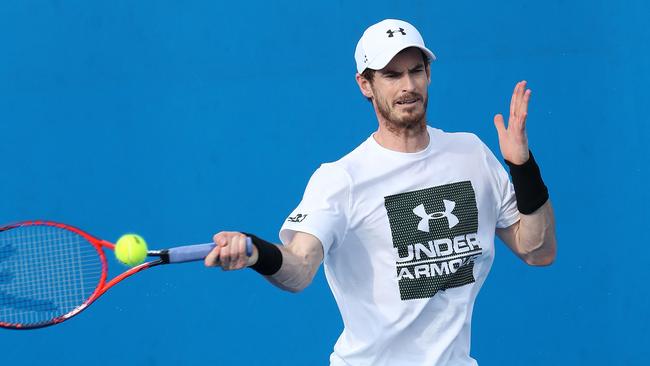 Andy Murray practises in Brisbane on Monday.