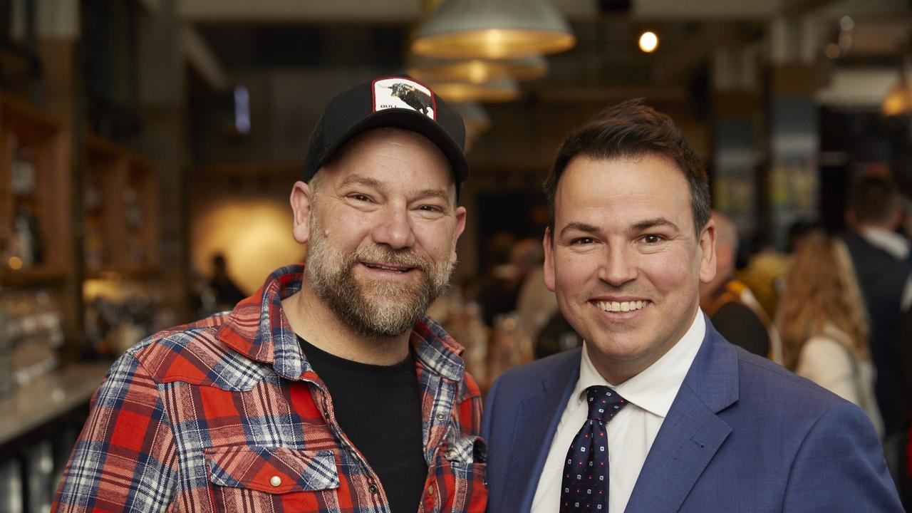 Anthony 'Lehmo' Lehmann and Tom Browne (R) at the Triple M Hot Breakfast 2019 Grand Final Breakfast. Picture: Supplied/Triple M