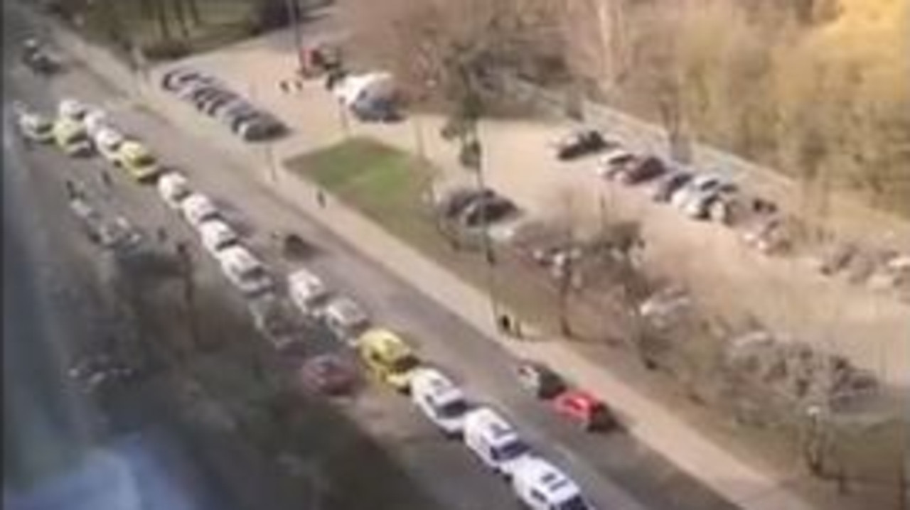 Long lines of ambulances outside a hospital in Moscow. Picture: Twitter via Olga Lautman