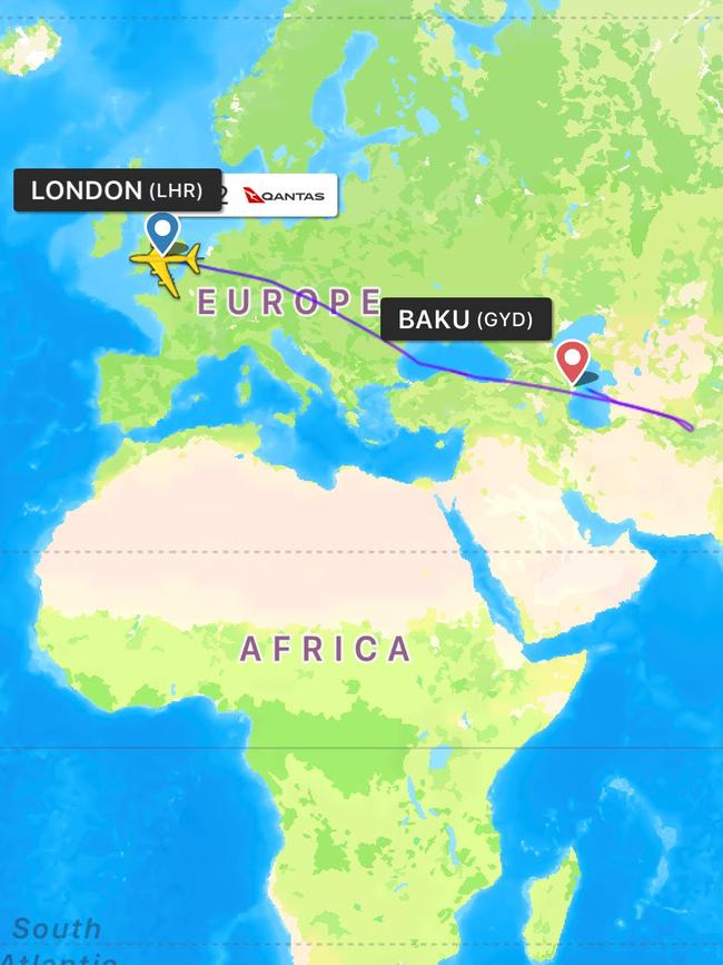 Qantas flight QF2 diverted to Baku. Picture: Flightradar24