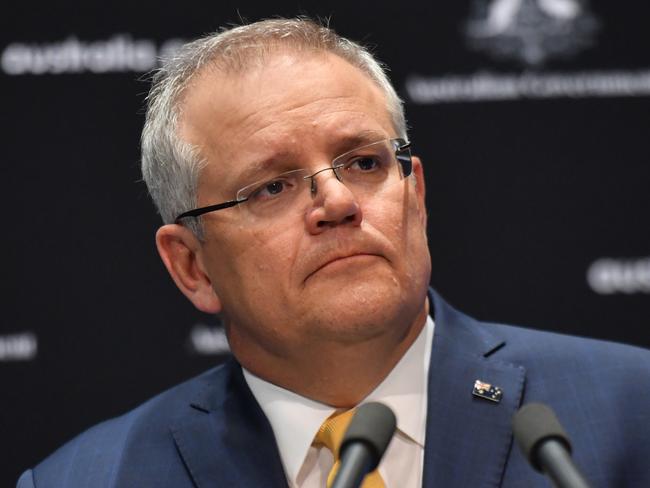 Prime Minister Scott Morrison gives a coronavirus update at a press conference at Parliament House in Canberra, Friday, April 24, 2020. (AAP Image/Mick Tsikas) NO ARCHIVING