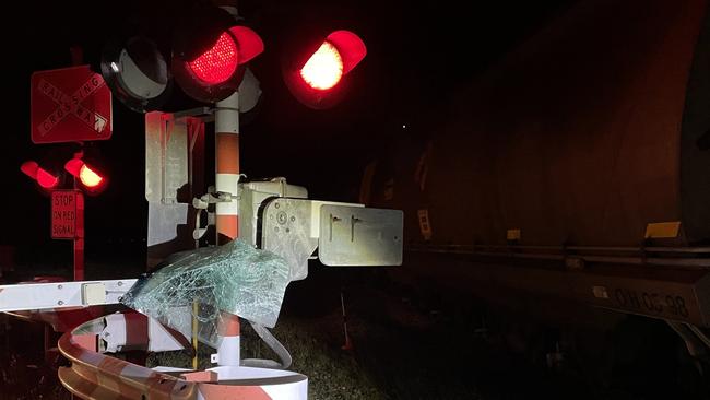 The windscreen of the Toyota Landcruiser following a collision with an Aurizon coal train on Peter Delemothe Rd, west of Bowen, on July 11. Picture: Heidi Petith and Estelle Sanchez